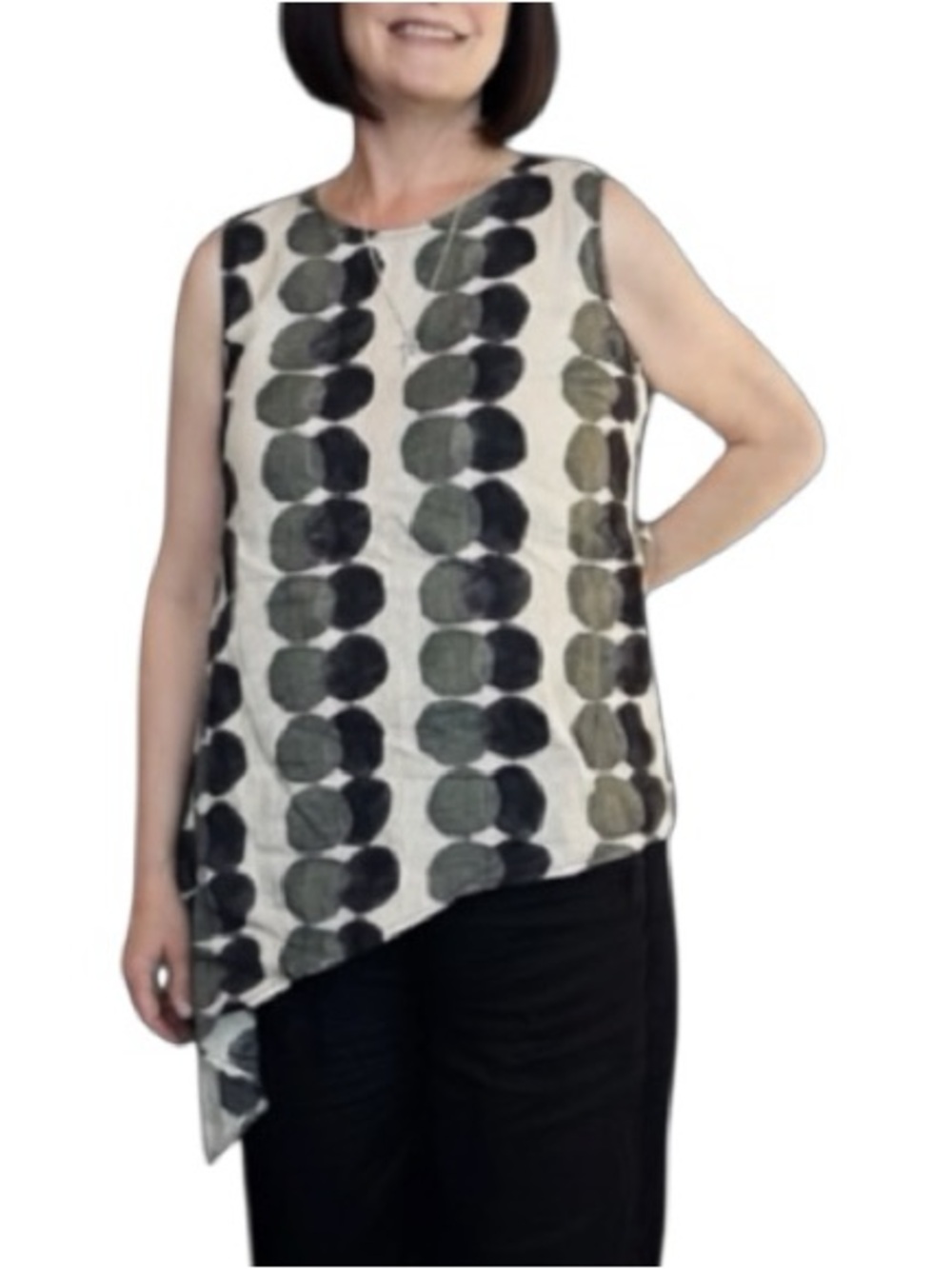 FOIL Sleeveless Linen Asymmetrical Hem Tank Top Lagenlook